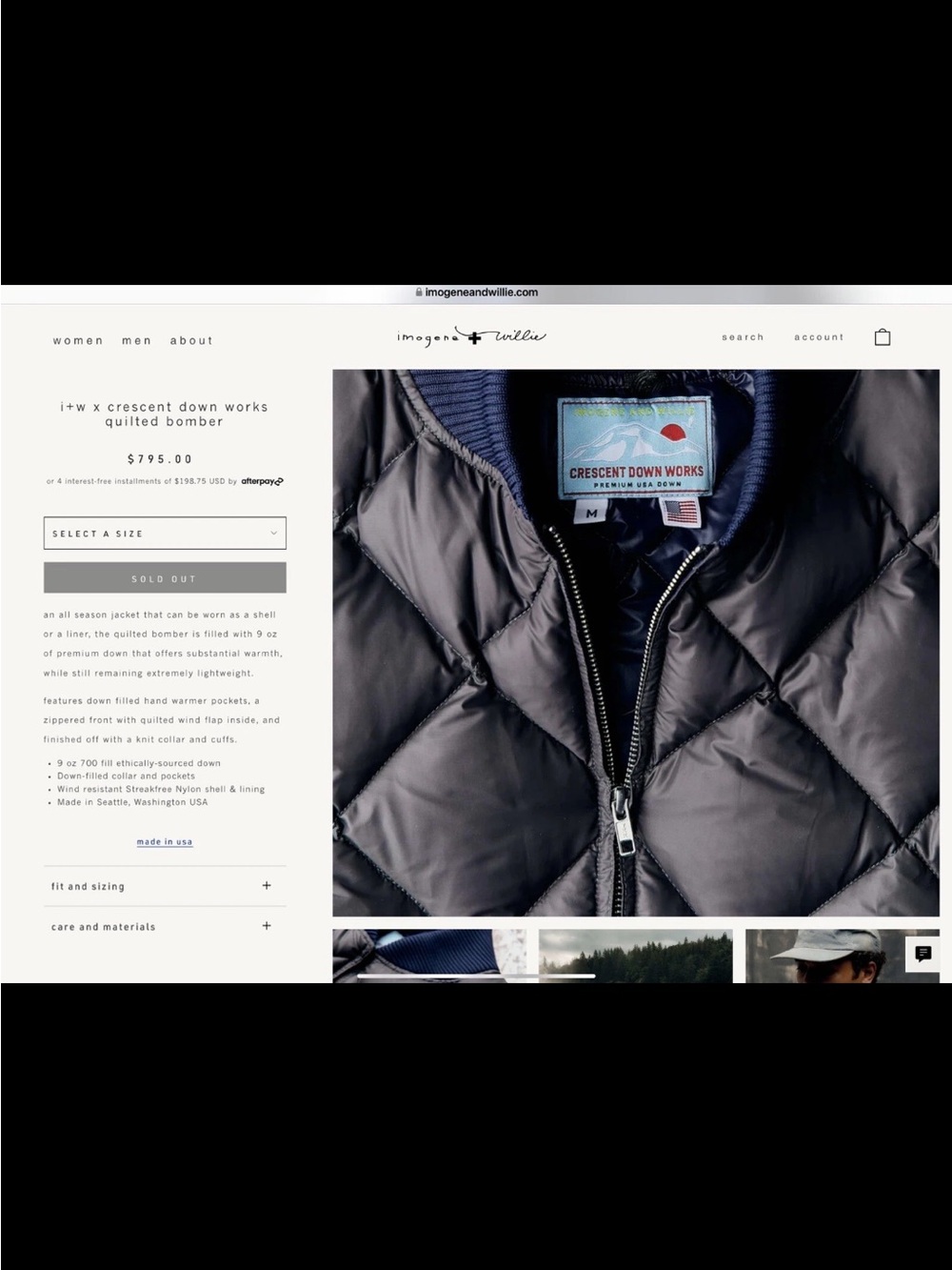 Imogene + Willie x Crescent Down Works Quilted Bomber, Size XS - Picture 3 of 13